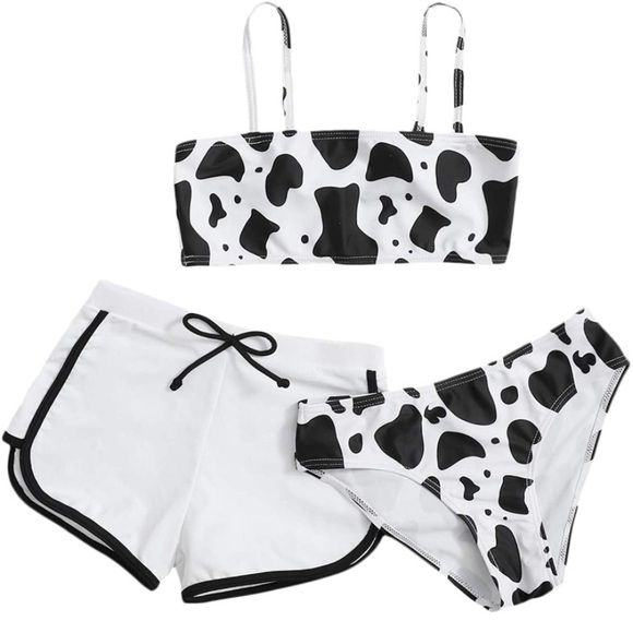8/10 NEW! 3 PC BIKINI W BOARD SHORTS GIRLS COW - Picture 2 of 8